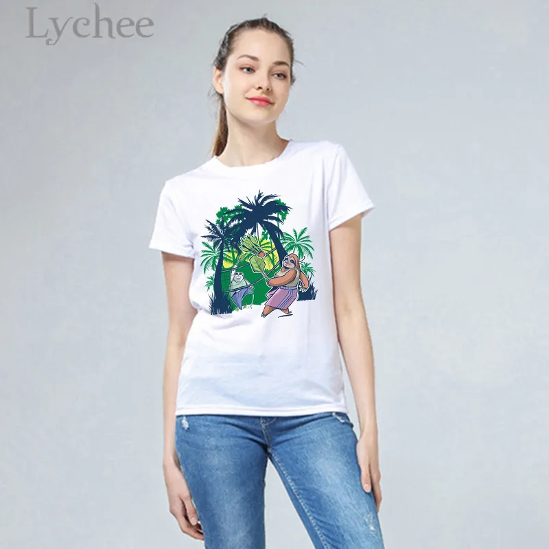 Женские спортивные футболки Lychee с принтом в стиле Харадзюку топы круглым вырезом