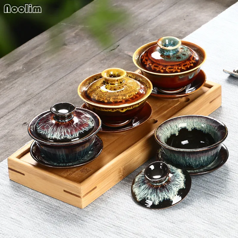 NOOLIM керамическая чайная чашка, Цветная Керамическая чайная супница, китайский чайный набор кунг-фу, ручная роспись, ретро фарфор, персональная чашка с крышкой