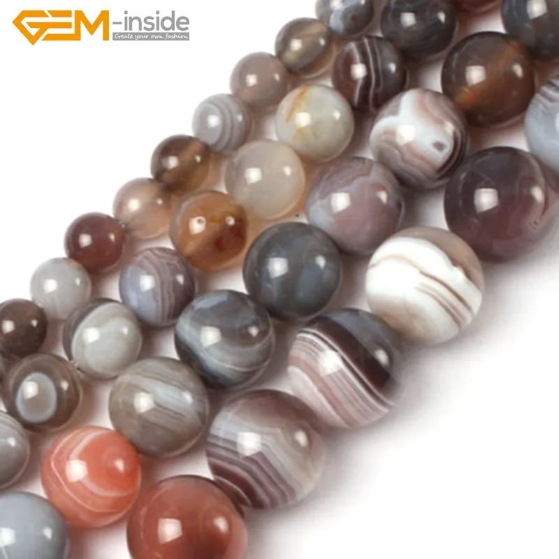 

Gem-inside 6-12mm Natural Round Smooth Botswana Agate Beads For Jewelry Making Beads 15inch DIY Beads Bracelets For Women Gift
