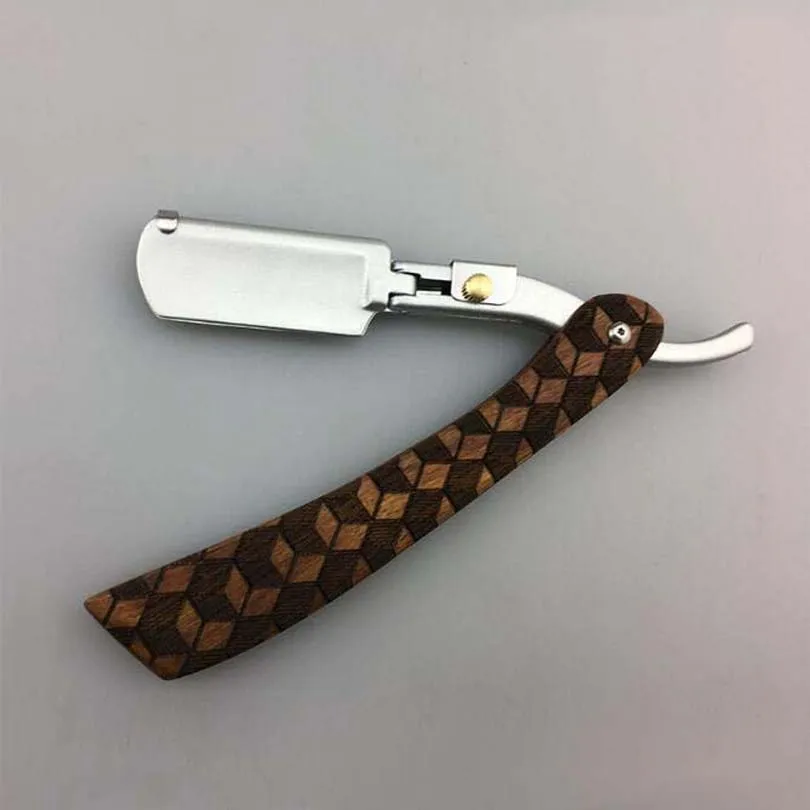 

Plaid Wooden Handle Barber Shaving Razor Man Face Hair Remover