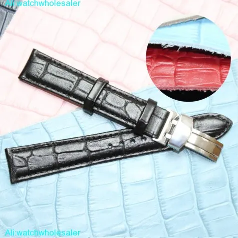 16mm Good Black All Genuine Leather Unisex Croco Watch Band Straps WB1037D16GB
