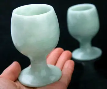 

654 Pure natural delicate China Jadeite hand Carved a pair of wine cup