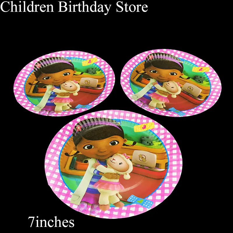 

10pcs/lot 7inches Dottie McStuffins disposable plates Dottie theme birthday party decorations Doc McStuffins paper plates