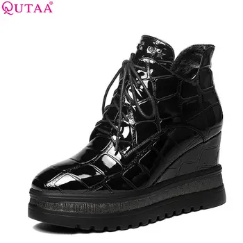 

QUTAA 2019 Women Ankle Boots Synthetic Fashion Women Shoes Winter Boots Wedges Heel All Match Platform Women Boots Size 34-42