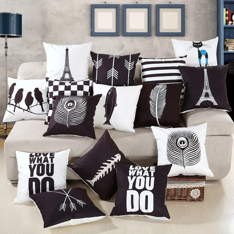 

Drop Ship Wholesale Super Soft Velvet Eiffel Tower Pillow Cover Cushion Cover Black White Feather Home Decor Pillowcase