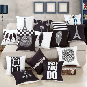 

Drop Ship Wholesale Super Soft Velvet Eiffel Tower Pillow Cover Cushion Cover Black White Feather Home Decor Pillowcase