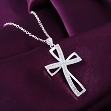 Акция, горячая Распродажа, серебряное женское ожерелье с кулоном в виде креста, серебряное ювелирное изделие, модное Милое Свадебное украшение, LN001