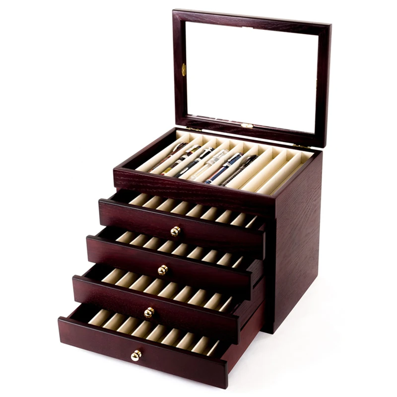 

Wooden Urushi Pen Display Case 50 Pens with transparent lacquer