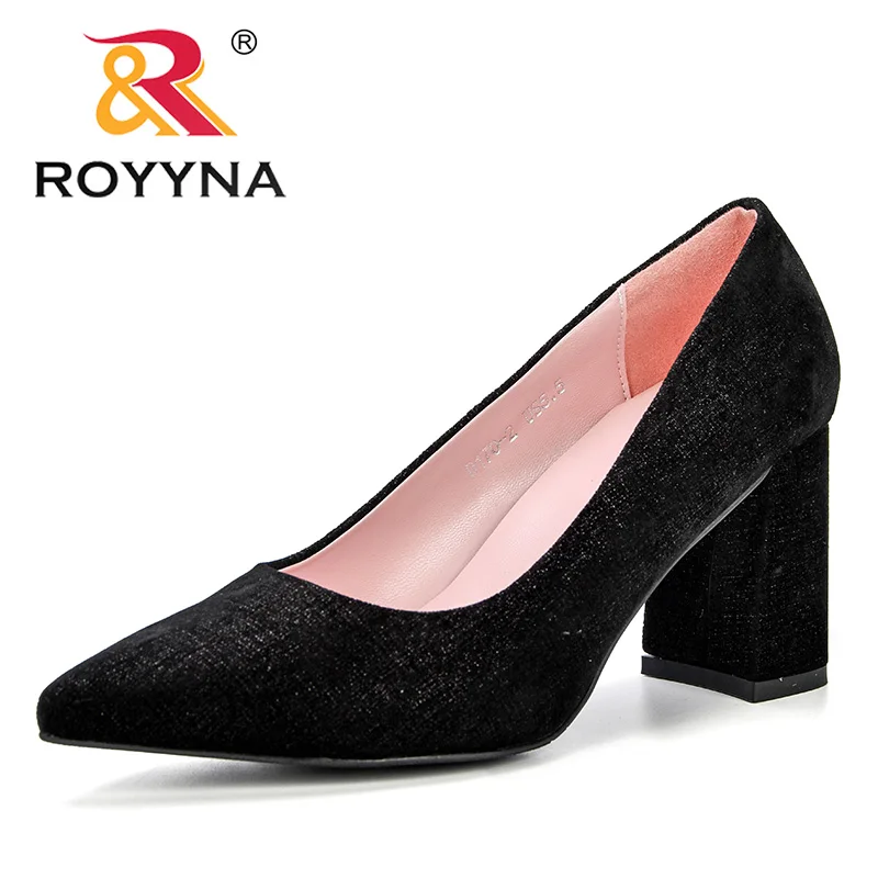 

ROYYNA New Designer Fashion Women's High Heels Shallow Office Shoes New Arrival Solid Flock Pointed Toe Women Pumps Comfortable