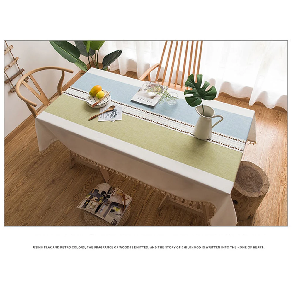 Minimalist Style Sprited Tablecloth with Tassel Rectangle Floral