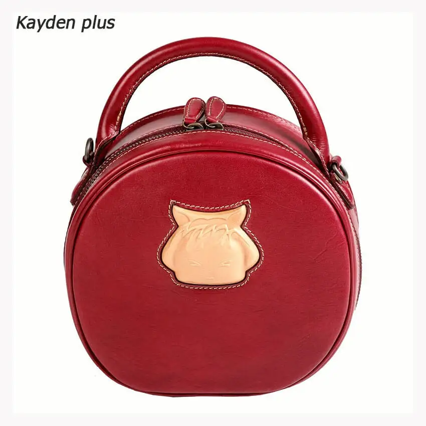 

Kayden Plus Brand Small Round Bag Mini Women Red Crossbody Bags For Girls Fashion Shoulder Bag 100% Real leather