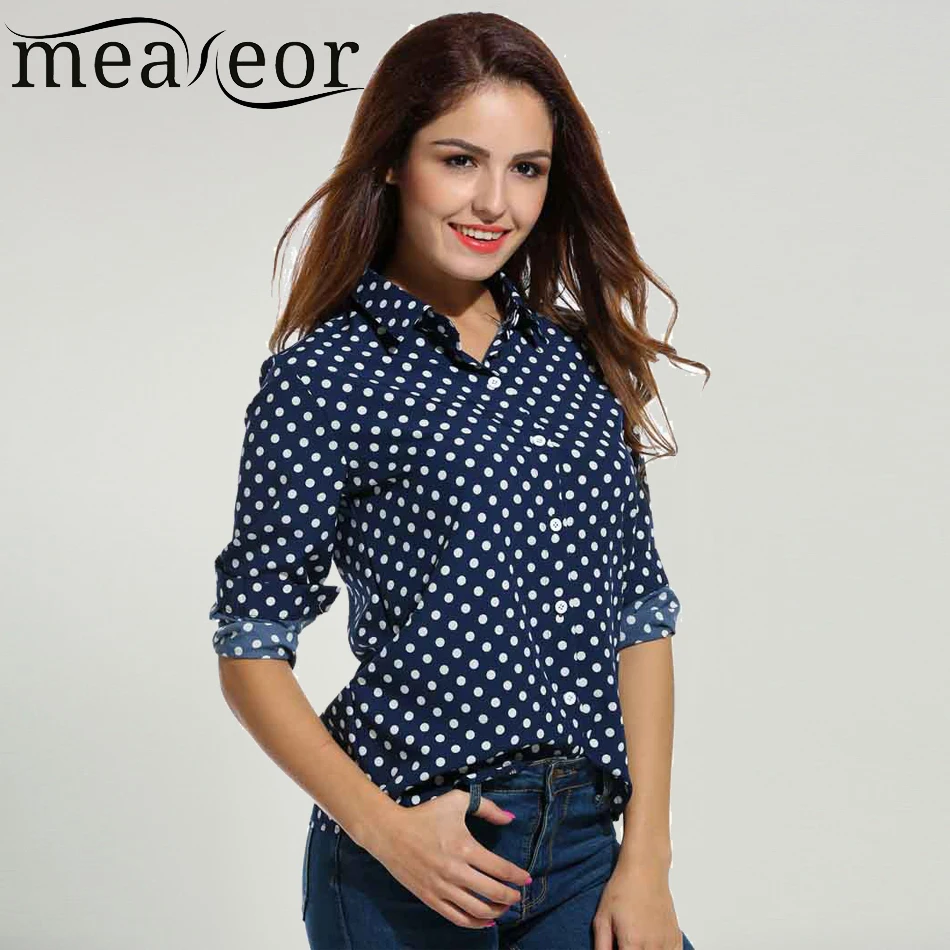 Meaneor Brand Women's Polka Dot Blouse Long Sleeve Chiffon