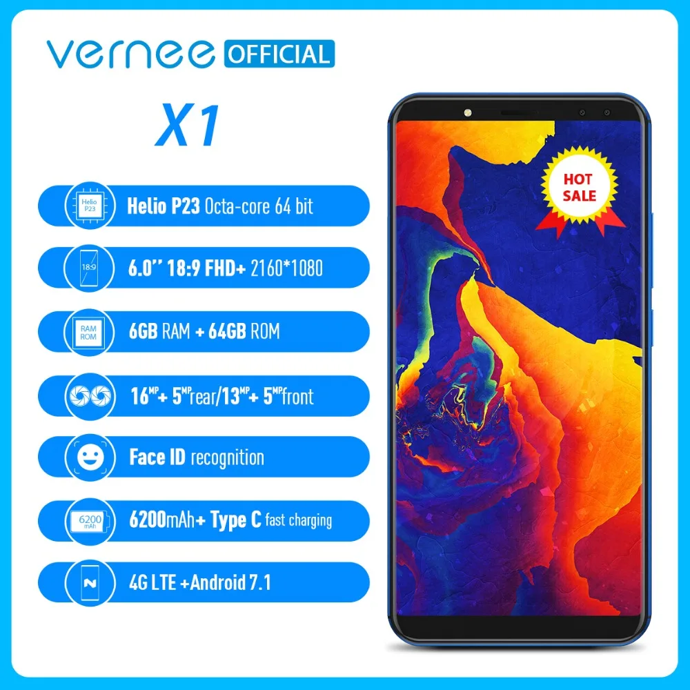 Vernee X1 4 г мобильный телефон 6 0 дюймов 18:9 FHD ГБ Оперативная память 64 Встроенная Android 7