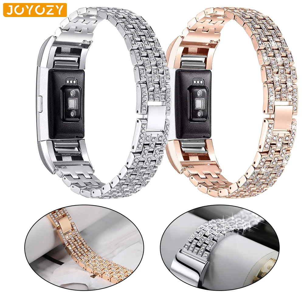 

Bling Strap For Fitbit Charge 3 For Charge 2 Fitness Band Stainless Steel Sport Watch Band Replacement Metal Bracelet