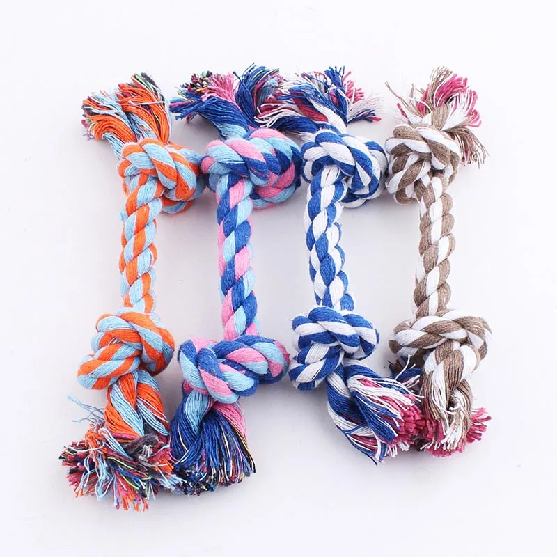 1pc Pet Dog Toy Double Knot Cotton Rope Braided Bone Shape Puppy Chew Toy