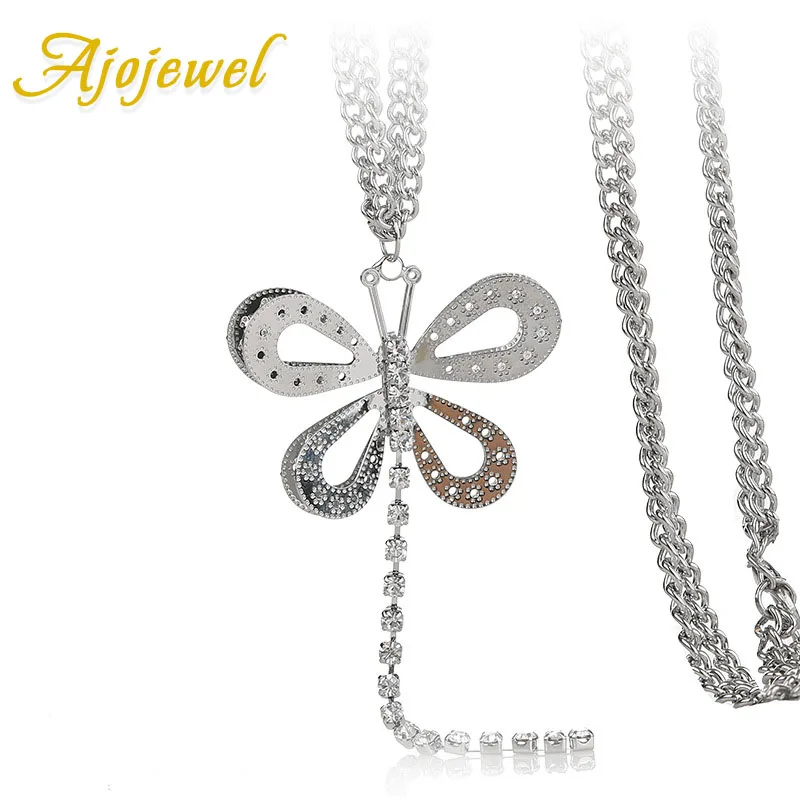 Ajojewel стразы Бабочка длинное ожерелье с кисточками для женщин Bijoux новые модные
