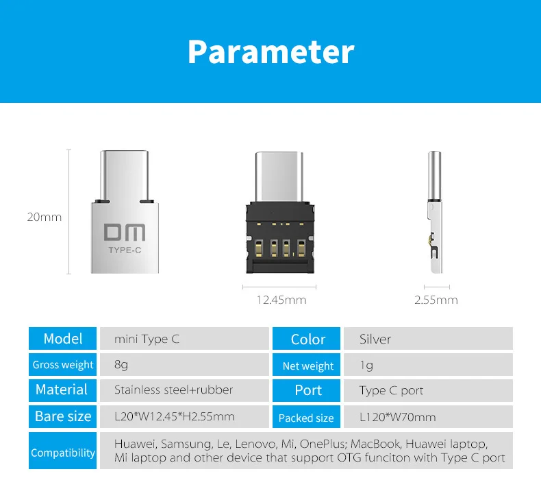 Бесплатная доставка DM адаптер OTG функция превратить нормальный USB в Тип C usb флэш-накопитель