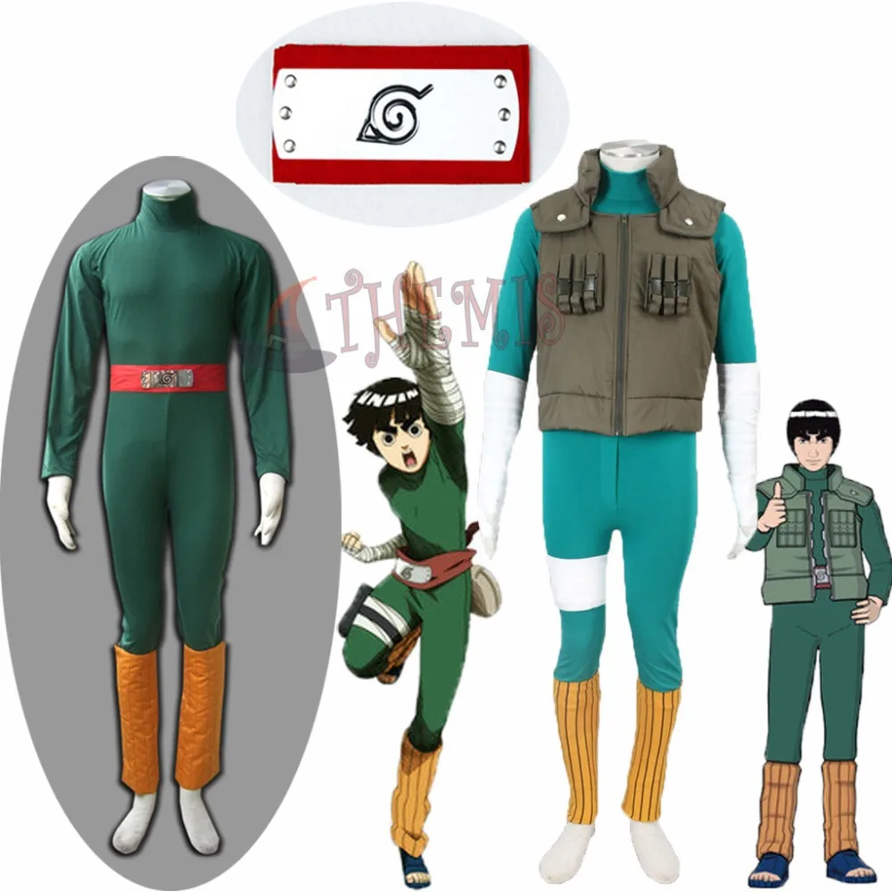 

Athemis Anime Naruto cosplay Rock Lee Cosplay Costumes Unisex Tight-fitting Clothes Green Jumpsuits and Unique Vest Outfits