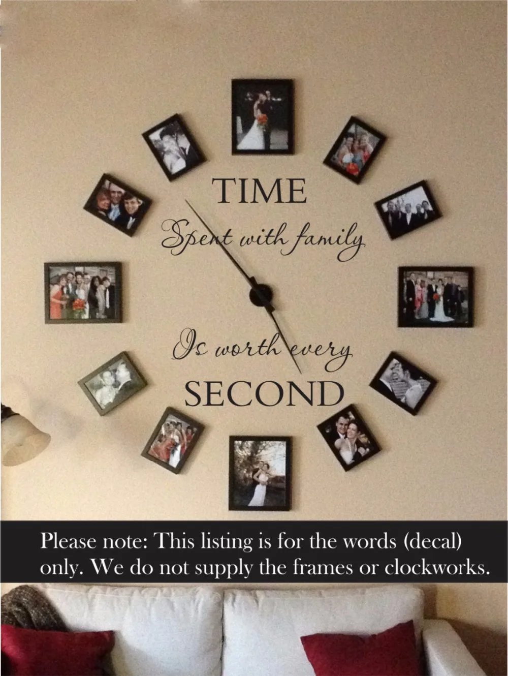 Time spent with family is worth every second Wall Sticker Living Room Bedroom Family Love Quote Photo Frame Wall Decal Vinyl Art