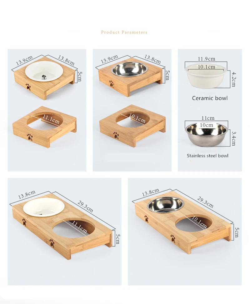 Модные Керамика миска для кошки бамбуковая стойка двойная собачья миска чаша Автоматическая миска для животных продукты кормушки для домашних животных