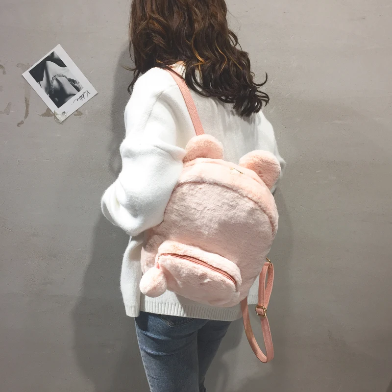 Японский милый мягкий рюкзак kawaii для сестры корейский с ушками кролика черный