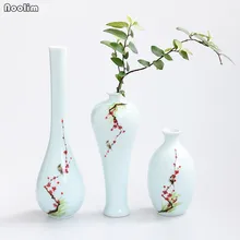 NOOLIM керамика Цзиндэчжэнь сливы цветок ваза Zen украшения ручной росписью Маленькая ваза зеленый растения контейнер Гостиная украшения