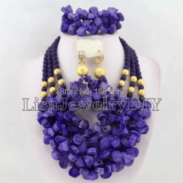 

Purple African Coral Beads Jewelry Sets Nigerian Wedding African Bridal Jewelry Set Free Shipping HD0287