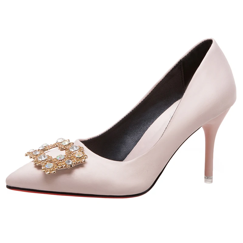 

2018 new Korean fashion versatile pointed shallow mouth buckle rhinestone high heels trend sexy stiletto heels