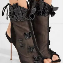 Новинка; женские дизайнерские сетчатые ботильоны с открытым носком на шнуровке сзади и 3d-бабочкой; ботильоны на высоком каблуке-шпильке с вырезами; свадебные модельные туфли