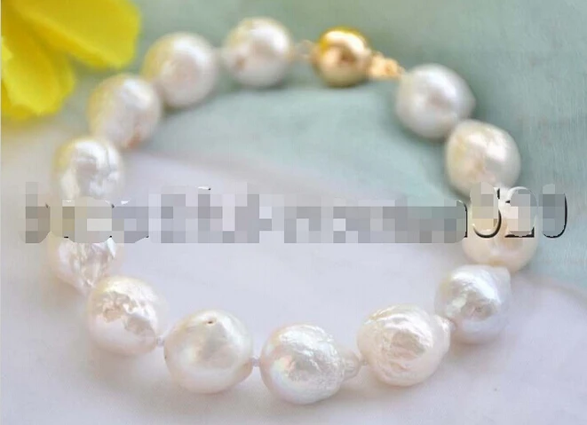 

Hot sell 13mm white almost round Edison keshi PEARL BRACELET 8INCH -Bridal jewelry free shipping