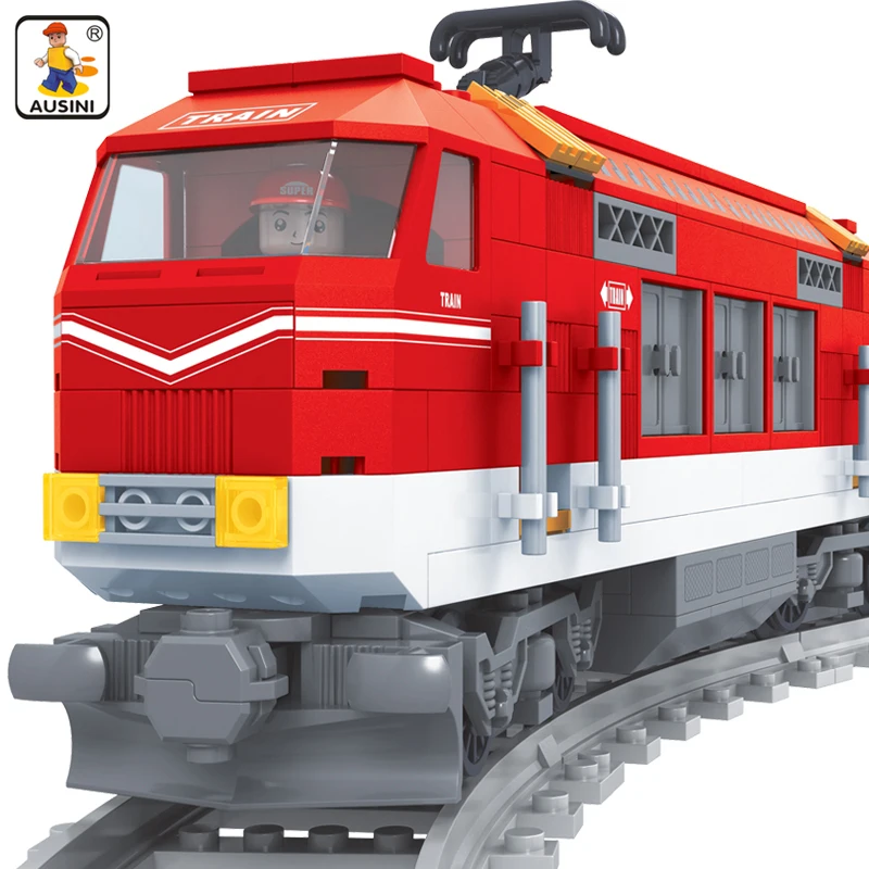 

Ausini 588pcs Building Blocks City Series Train with Tracks Railroad Conveyance Model Building Kits brinquedos toys