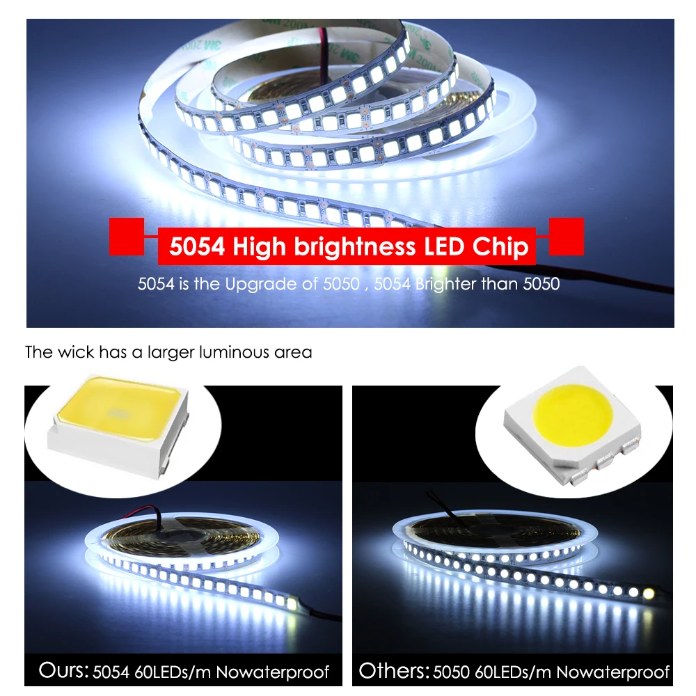 Светодиодный светильник 12 В постоянного тока 5054, гибкая Водонепроницаемая Диодная лента 60 светодиодный s/m 120 светодиодный s/m ярче, чем 5050 3528 RGB 12 В светодиодный ленточный 5 м/лот