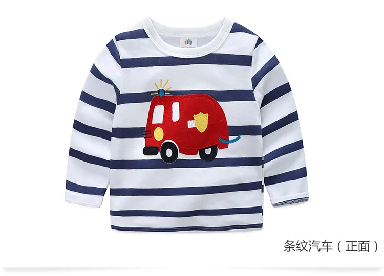 2018 Spring Autumn For 2-9 10 Years Children Cotton Striped Patchwork Cartoon Car Bus Truck Baby Kids Boys Long Sleeve T Shirts (34)