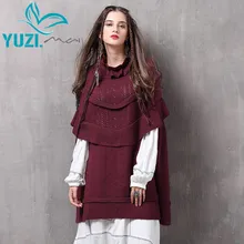 Свитер для женщин Yuzi. may Boho хлопковый шерстяной пуловер с оборками и круглым вырезом, Женский пуловер с накидкой B82069