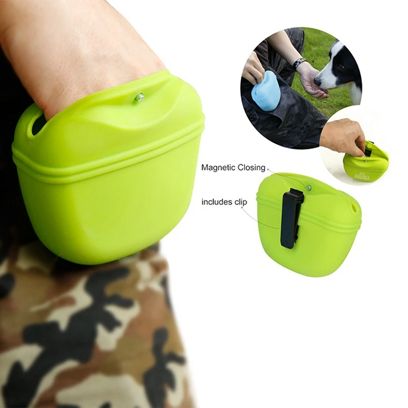 Pet Silicone Dog Portable Magnetic Dog Treat Waist Bags Pocket Food Snack Pouch Haversack Waist Bag For Outdoor Pet Training Bag