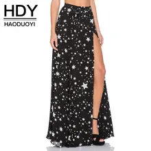 HDY High Waist Boho Print Long Skirt Women Split Maxi Skirt Stars Print Beach Skirt Female Chic Vintage 2019 Summer Skirt chic women s ethnic print high waist skirt