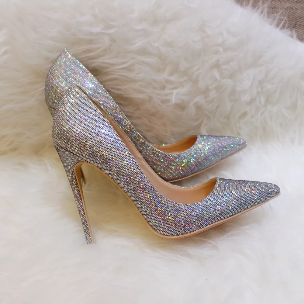 

2019 Fashion free shipping women lady multi silver glitter Poined Toe Stiletto high heel pump HIGH-HEELED SHOES Wedding Shoes