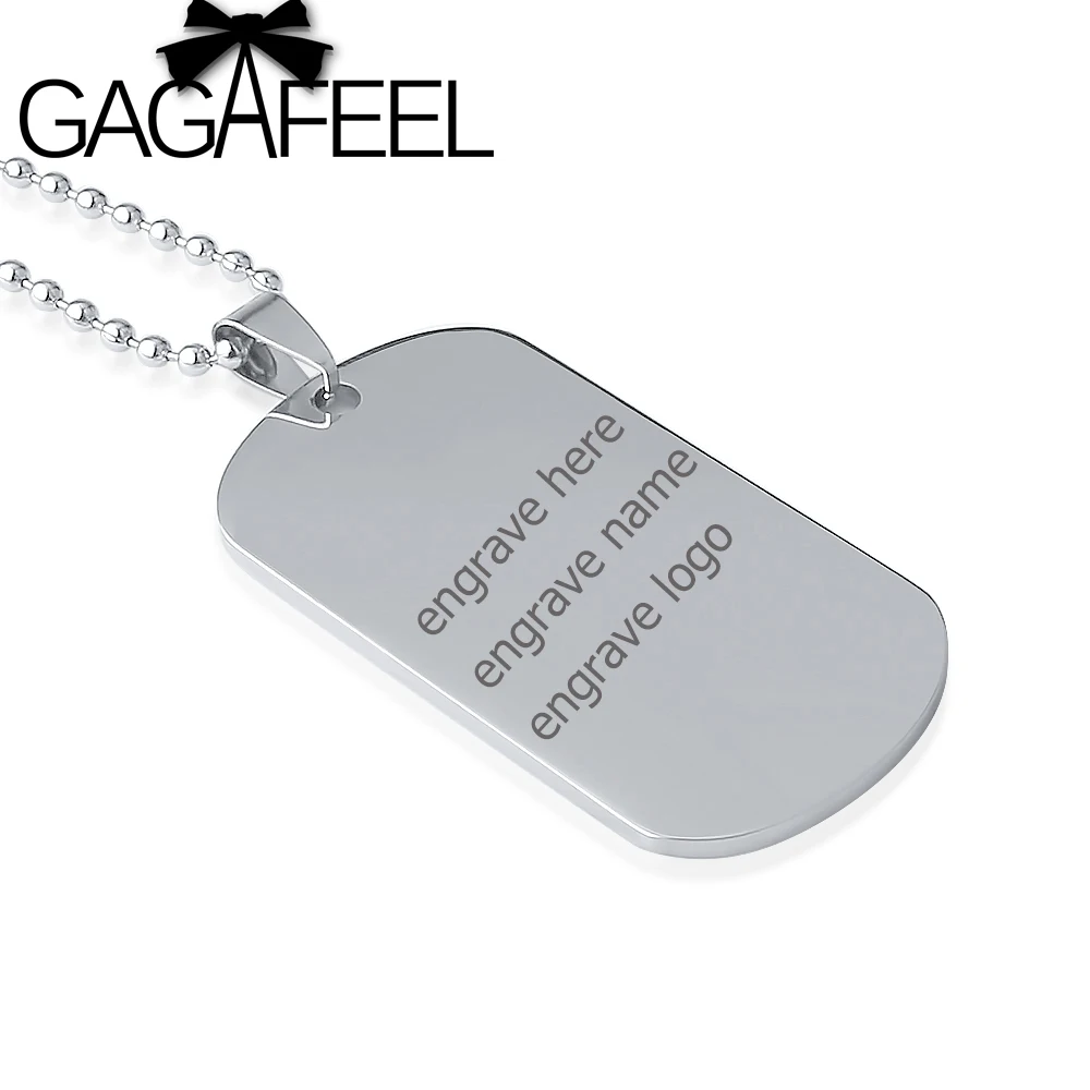 GAGAFEEL Fashion Engraving Customized Logo Stainless Steel ID Tag Army Military Cards Pendant Necklaces for Men