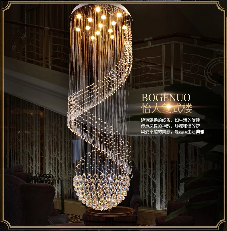 

Crystal Chandeliers LED Modern Long Spiral Chandelier Lights Fixture Home Indoor Lighting Villa Hotel Club Hanging Lamps Chrome