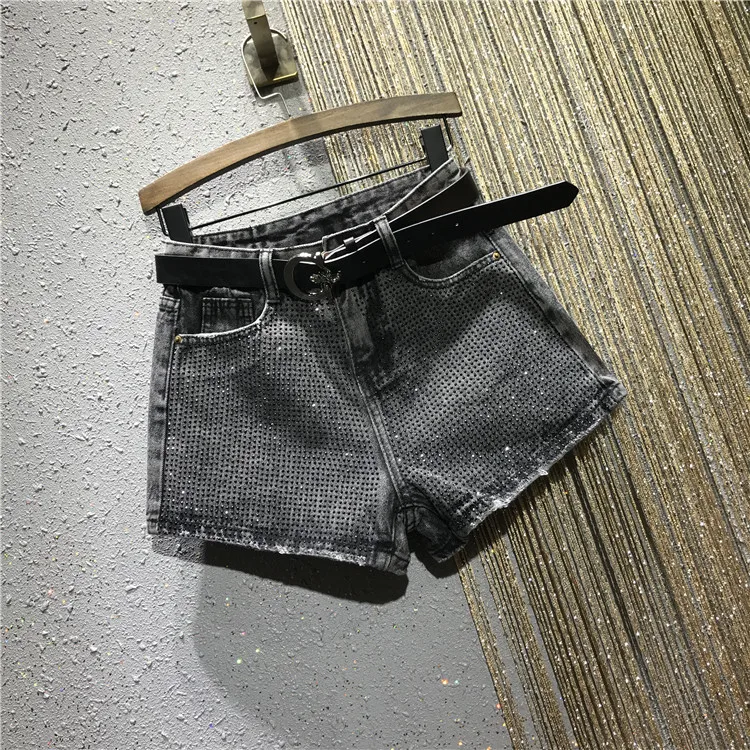 2019 сезон: весна-лето модные джинсовые шорты для женщин тяжелый алмаз Высокая талия Шорты для свободные джинсовые шорты