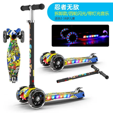 Детский скутер для детей 3-6-14 лет, 2 трехколесных 4 колеса, складной светящийся самокат игрушечная горка - Цвет: L
