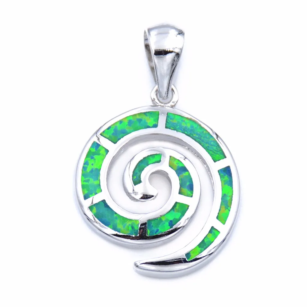 

Kiwi Green Opal Swirl Charm Pendant Necklace with Free Wave Chain
