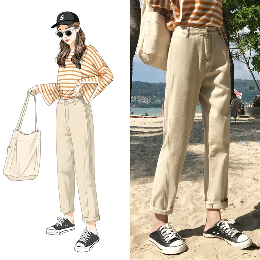 

Straight Denim Jeans For Women High Waist Elastic Chic Harem Denim Pants Ankle Length Femme Trousers Boyfriend Jeans Korea Style