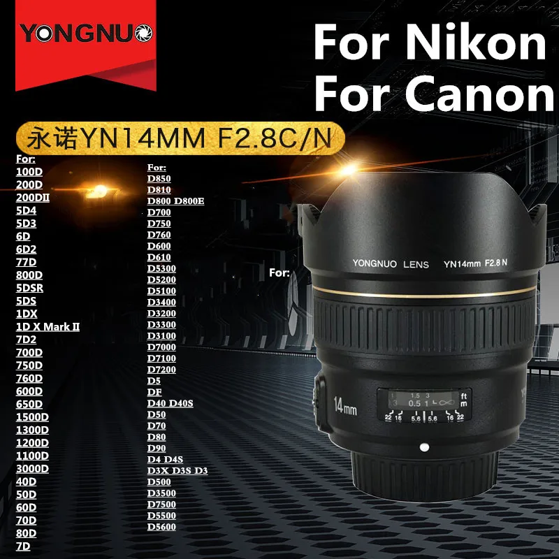 YONGNUO 14 мм F2.8 ультра широкоугольный основной объектив yn14 Автофокус AF MF
