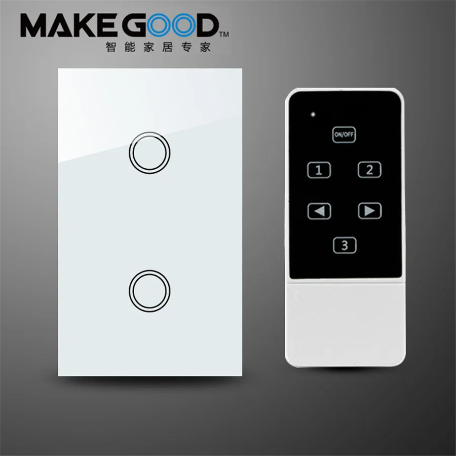 

US Standard 2 Gang 1 way Remote Switch Touch Screen Wall Light Switch with Remote Control function, 433Mhz,AC110-240V,for Rm Pro