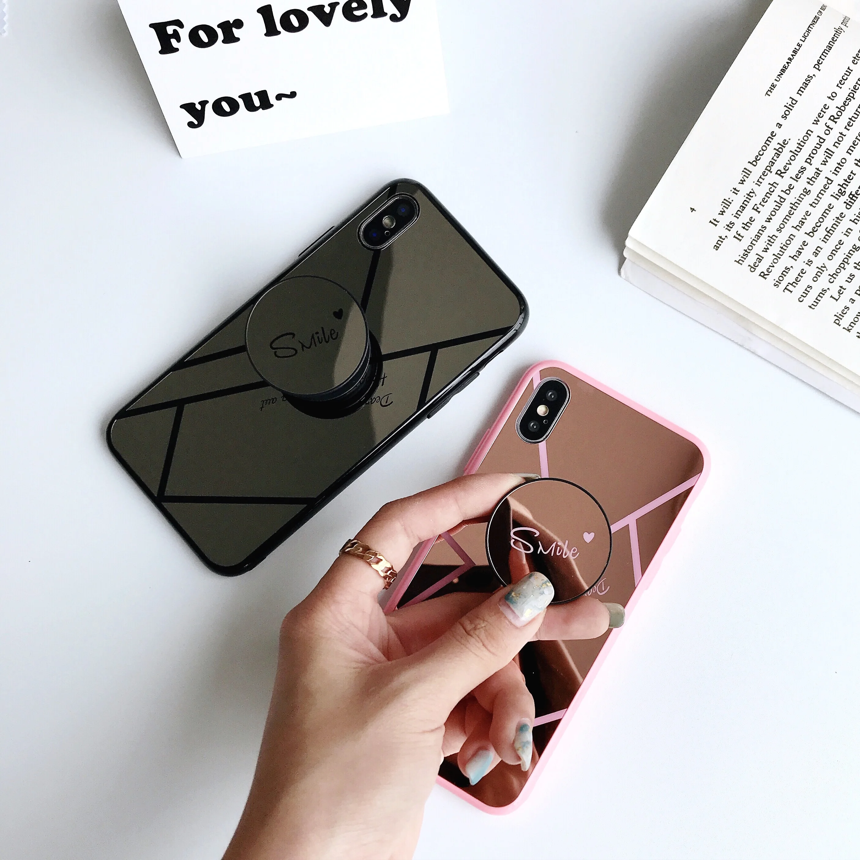 

Luxury Mirror Phone Case Fashion Brand Case for iPhone Xs Max 8 7 6 6S Plus X XR Cases Heart Plain Back Cover Ring Holder Coque