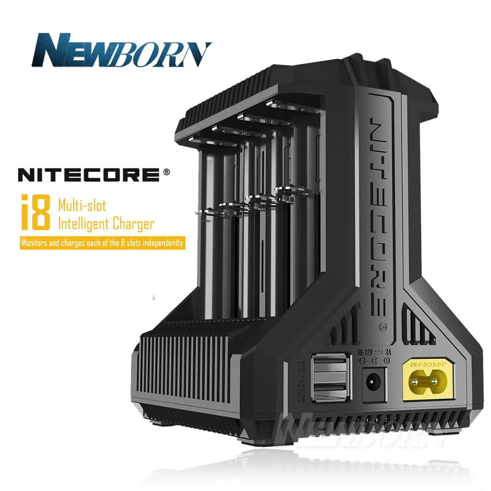 Nitecore i8 интеллектуальные Зарядное устройство 8 всего Слоты 4A Выход Smart Зарядное устройство для IMR18650 16340 10440 AA AAA 14500 26650 и устройство USB - Цвет: Темно-серый