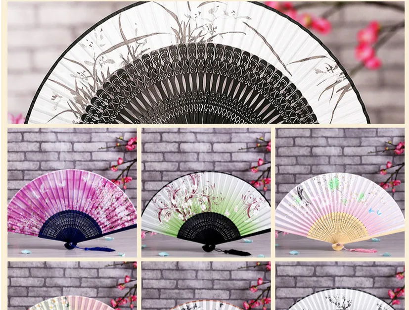 Классический шелковый ручной вентилятор женский складной винтажный вентилятор портативный классический китайский стиль дамы танцевальный веер Abanicos Para Boda Abanico