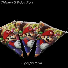 10 sztuk/partia Super Mario Bros party banery Super Mario Bros dekoracje urodzinowe Super Mario Bros party flagi