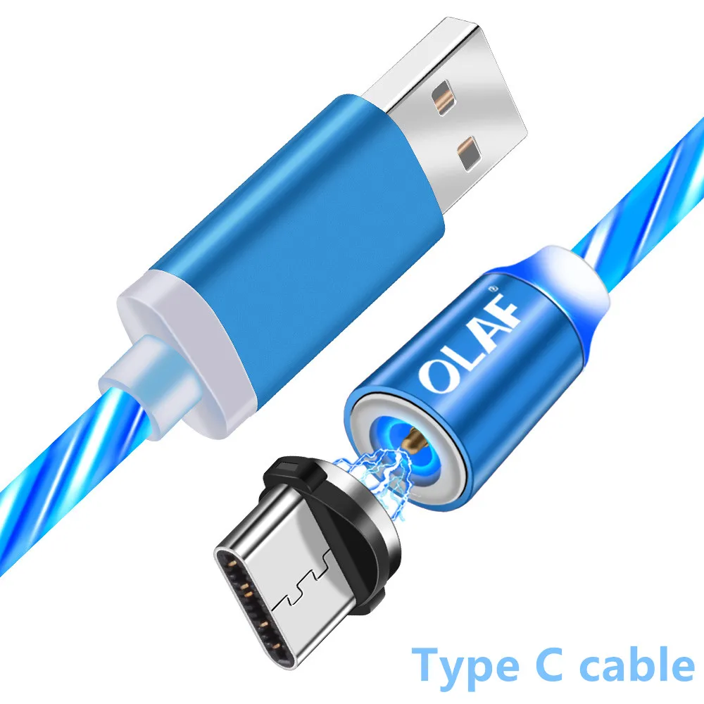 Магнитный usb-кабель Олаф для iPhone, светодиодный, светящийся, магнитный, Micro USB type-C кабель для samsung Galaxy S9 S10 Xiaomi huawei - Цвет: Blue For Type C